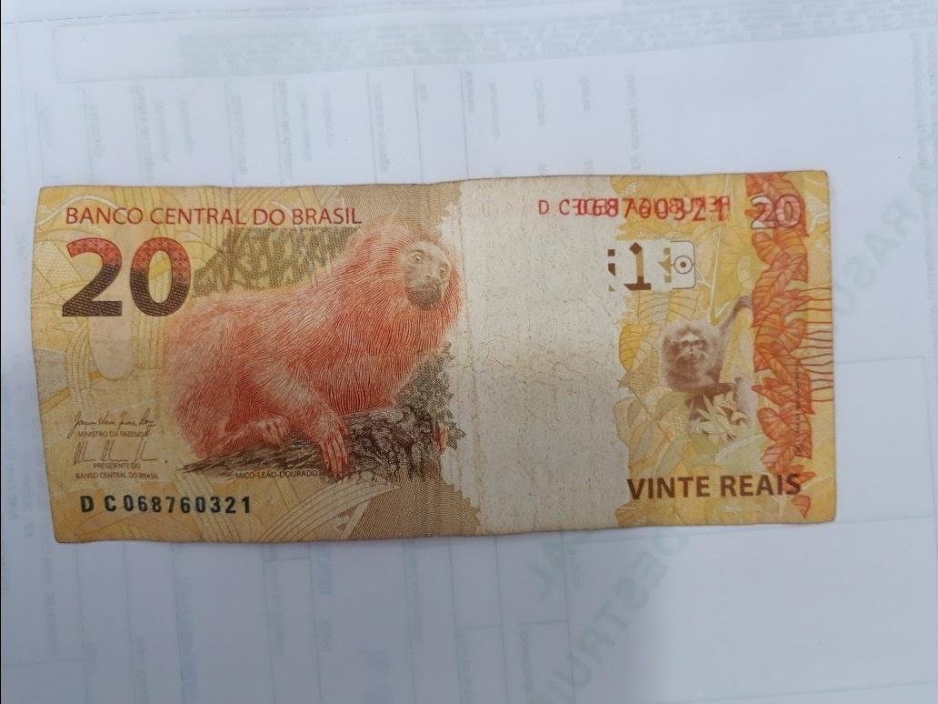 Nota de 20 reais rara mico-leão-dourado sem a frase Deus seja louvado